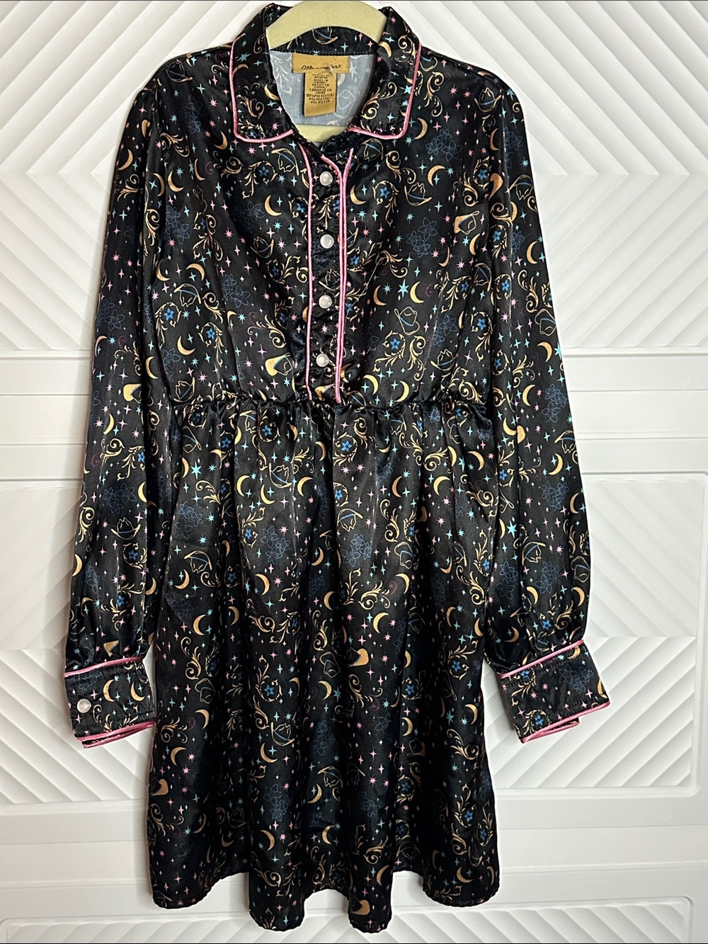 Wrangler Black Satin Shirt with Gold, Teal & Pink Celestial Cowgirl Print